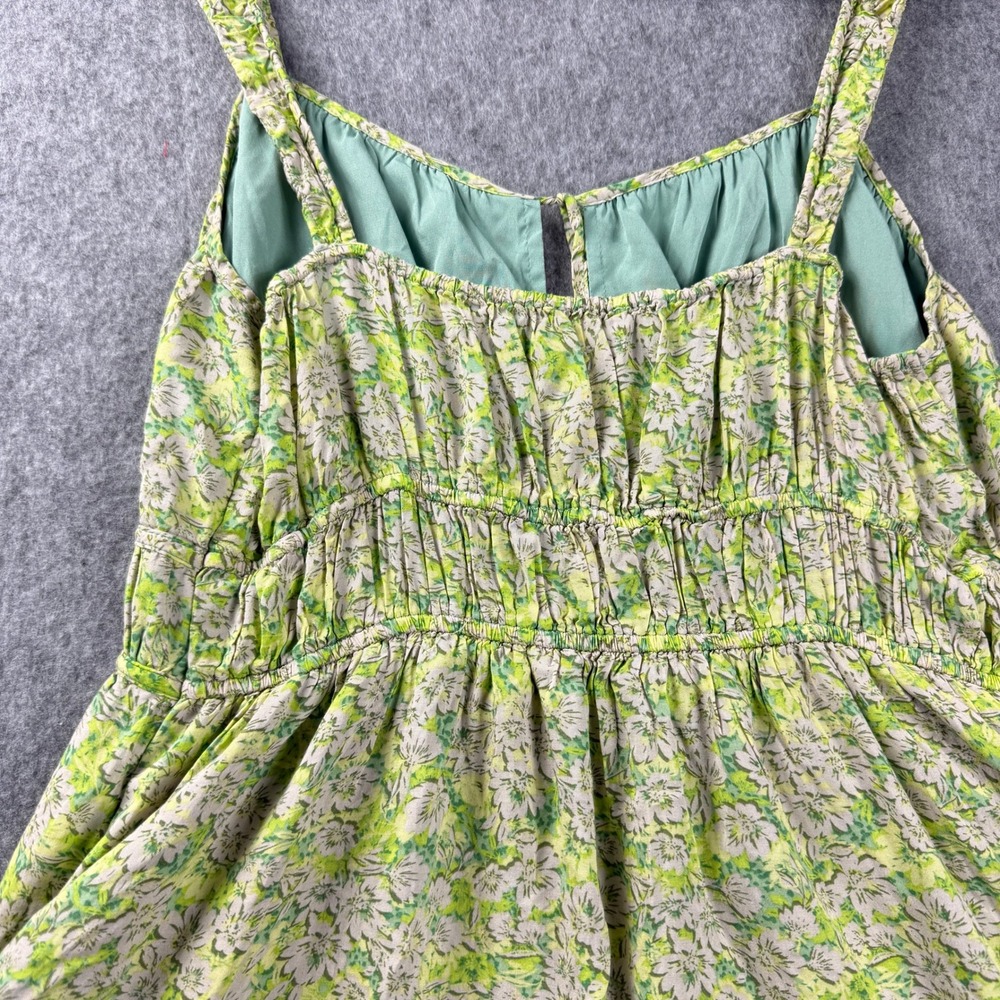 American Eagle Green Floral Mini Dress XL Tie Front Smocked Ruffle Fairycore - Picture 13 of 13